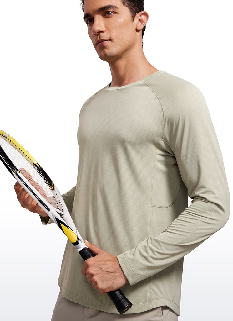 CRZ YOGA Men's Train Slim Fit Lightweight Rounded Scallop Long Sleeves Carbon Heather