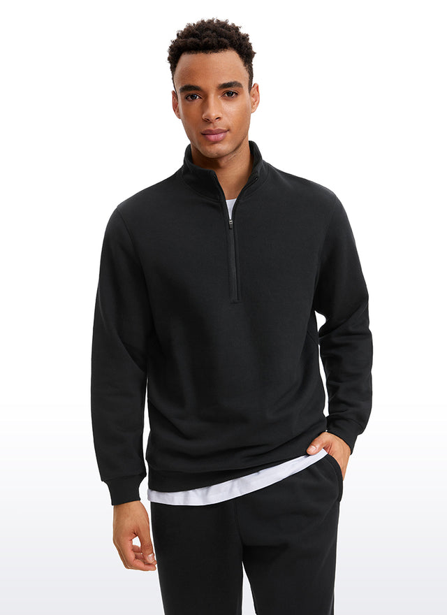 Fleece Lined Half Zip Sweatshirts Mock Neck