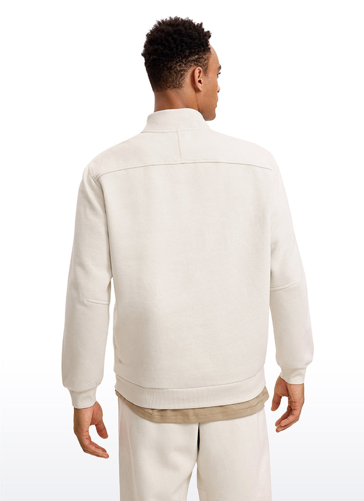 CRZ YOGA Men's Casual Relaxed Fit Fleece Lined Sweatshirts Mock Neck White Apricot