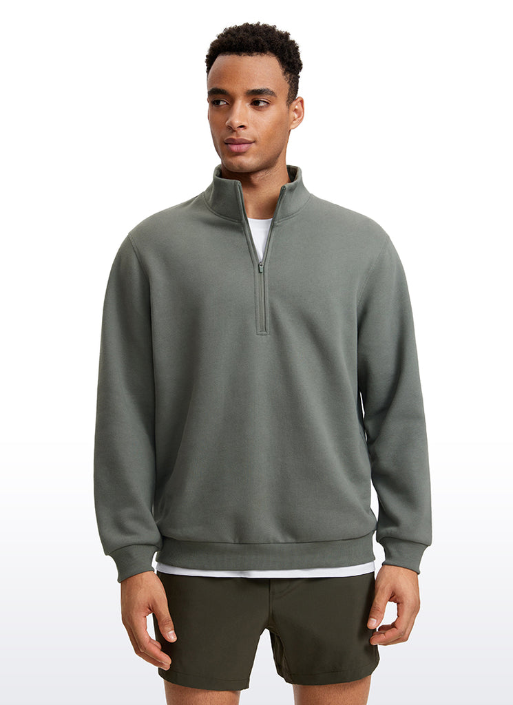 CRZ YOGA Men's Casual Relaxed Fit Fleece Lined Sweatshirts Mock Neck Grey Sage