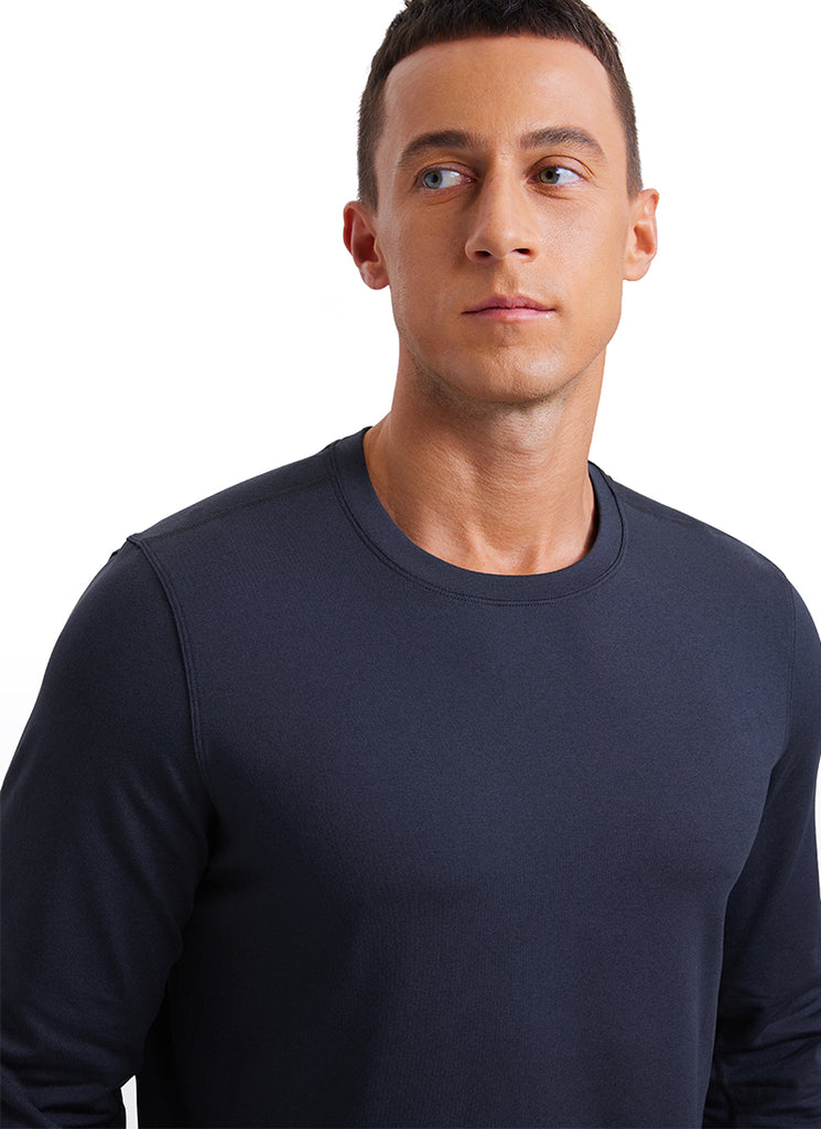 CRZ YOGA Men's Casual Classic Fit Crewneck Sweatshirts Long Sleeves Navy