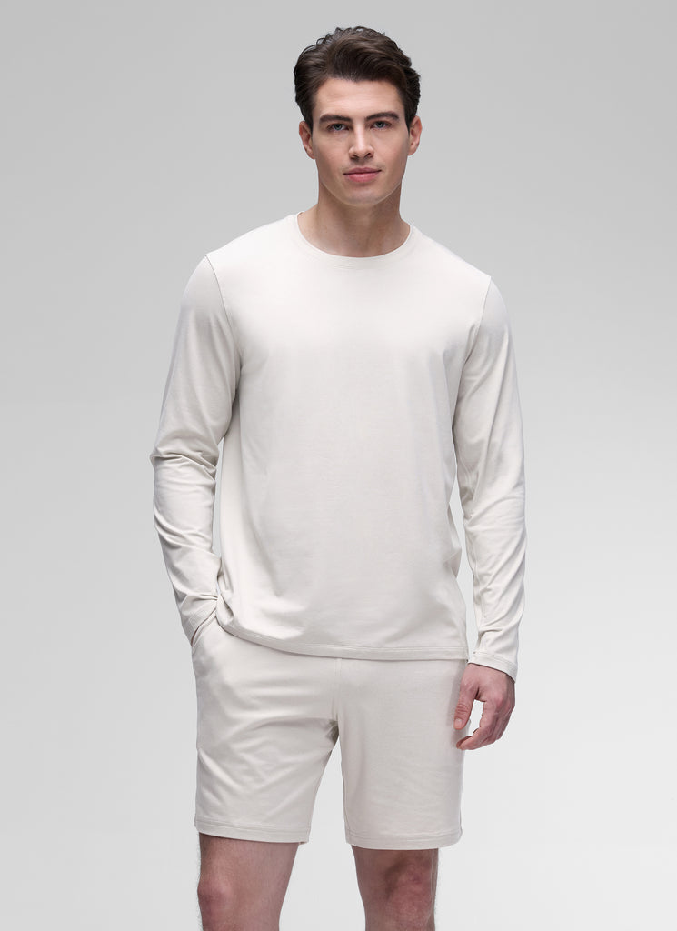 CRZ YOGA Men's Casual Classic Fit Crewneck Sweatshirts Long Sleeves Milky White