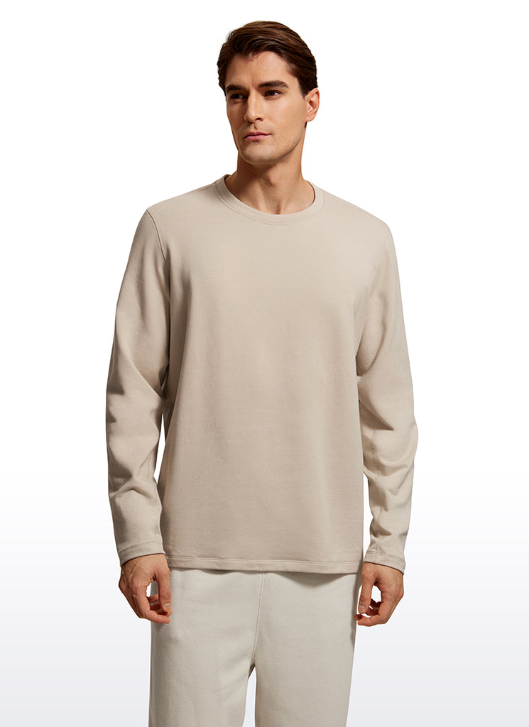 CRZ YOGA Men's Casual Classic Fit Pullover Sweatshirts Long Sleeves Mojave Tan