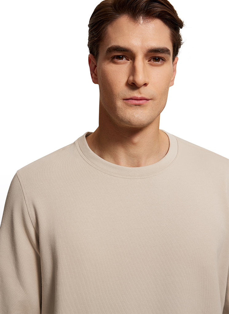 CRZ YOGA Men's Casual Classic Fit Pullover Sweatshirts Long Sleeves Mojave Tan