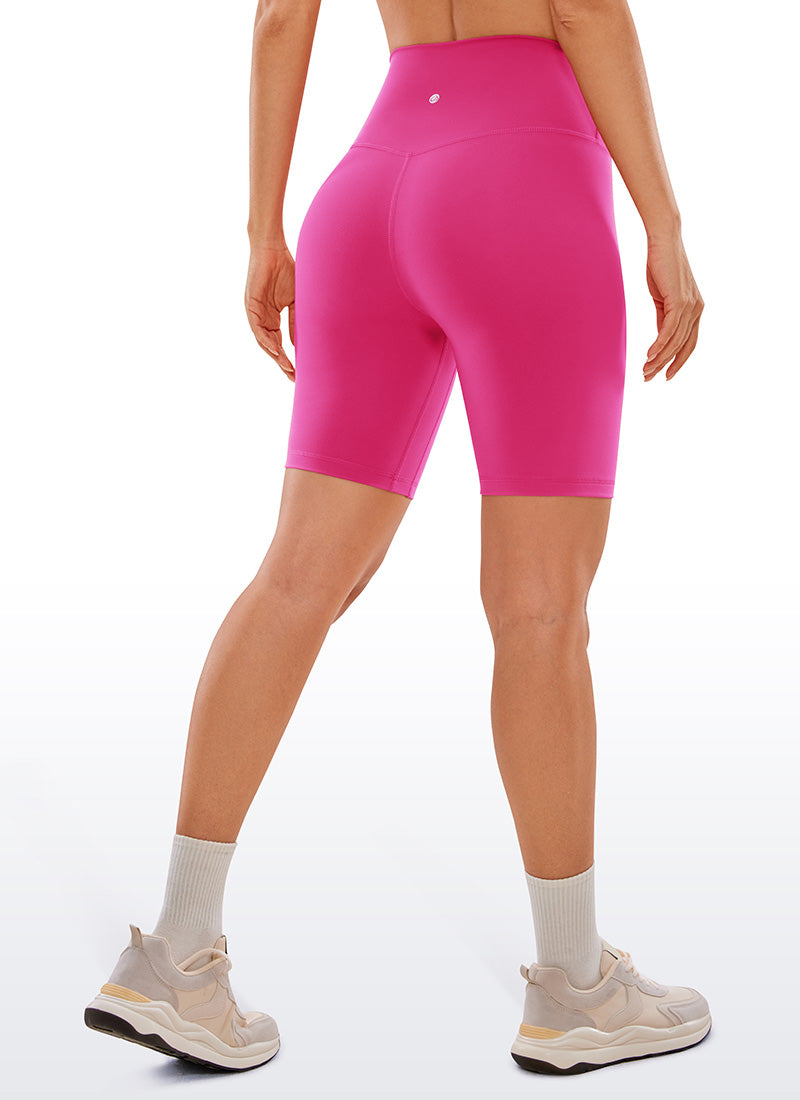 CRZ YOGA Women's Yoga High Rise Biker Brushed Nakedfeel Shorts 8'' Hibiscus Purple