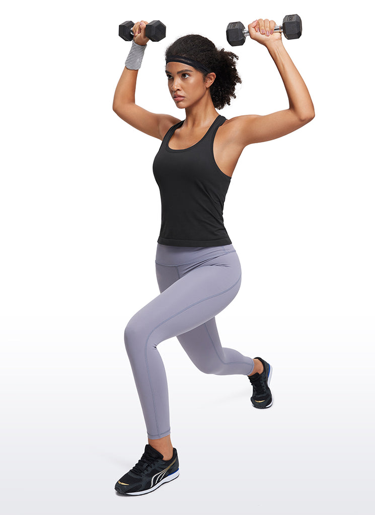 CRZ YOGA Women's Yoga Slim Fit Tops Seamless Workout Tank Scroop Neck Twilight Blue