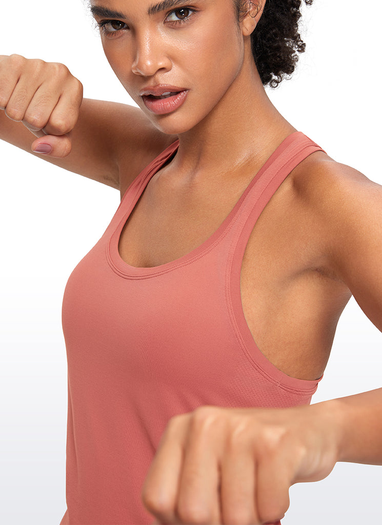 CRZ YOGA Women's Yoga Slim Fit Tops Seamless Workout Tank Scroop Neck Briar Rose