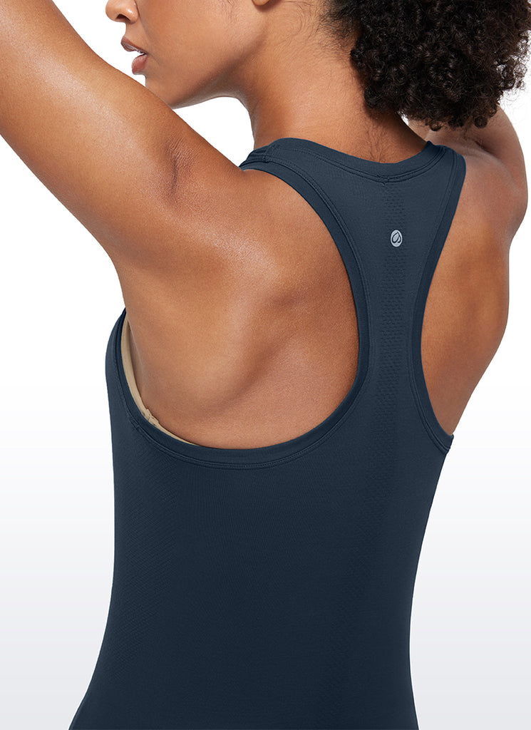 CRZ YOGA Women's Yoga Slim Fit Tops Seamless Workout Tank Scroop Neck Twilight Blue