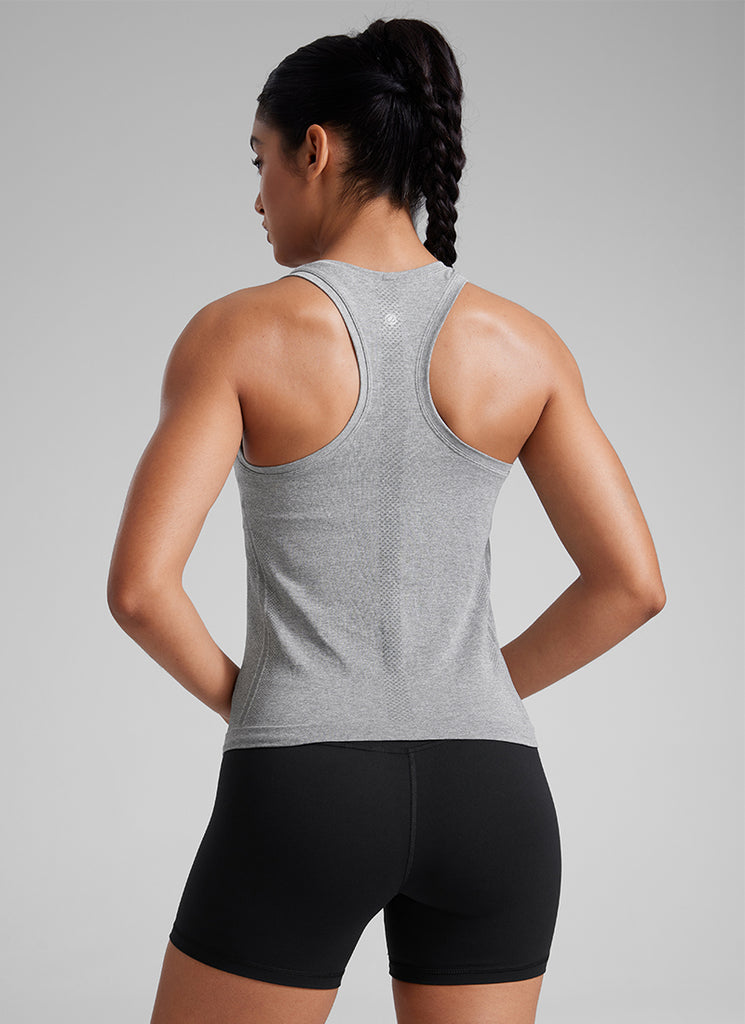 CRZ YOGA Women's Yoga Slim Fit Seamless Tank Crew Neck Racerback Slate Grey Marl
