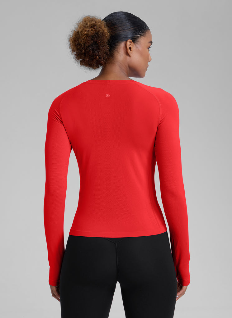 CRZ YOGA Women's Running Quick Dry Shirts Seamless Long Sleeves Deep Red