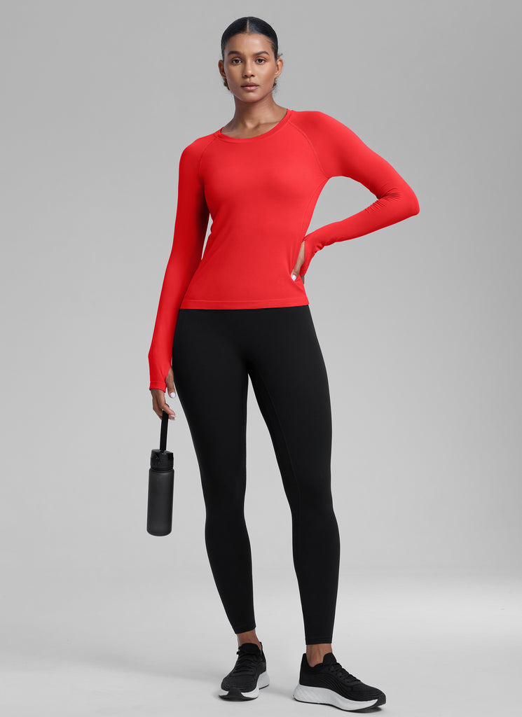 CRZ YOGA Women's Running Quick Dry Shirts Seamless Long Sleeves Deep Red