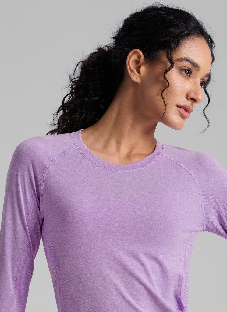 CRZ YOGA Women's Running Quick Dry Shirts Seamless Long Sleeves Sparkle Blue