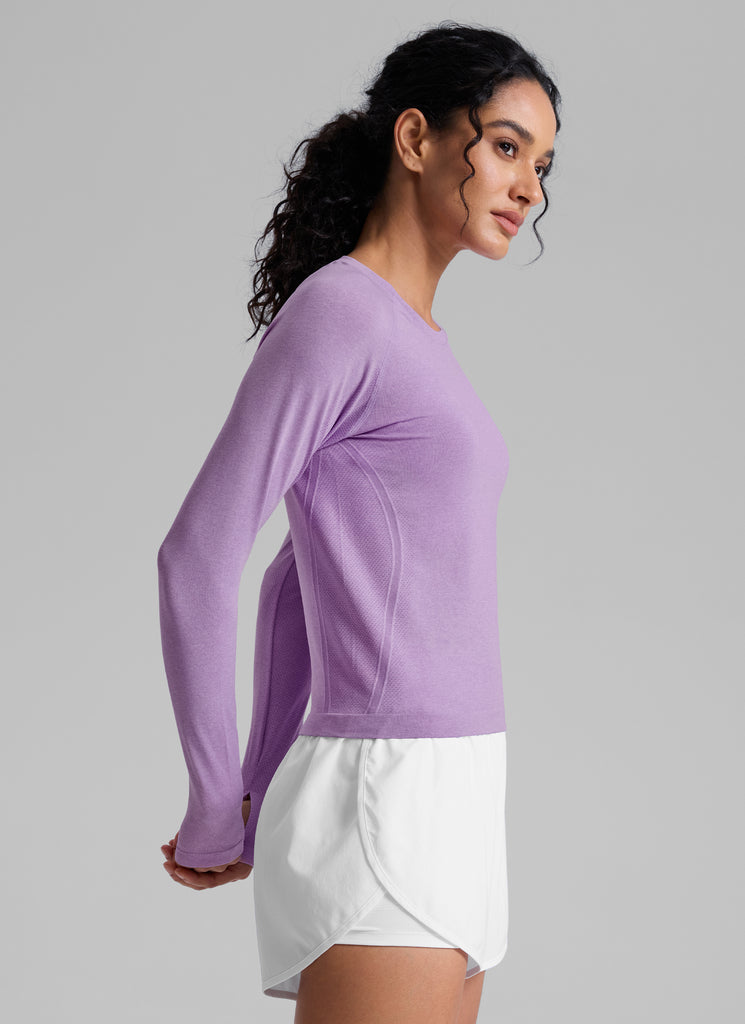 CRZ YOGA Women's Running Quick Dry Shirts Seamless Long Sleeves Sparkle Blue