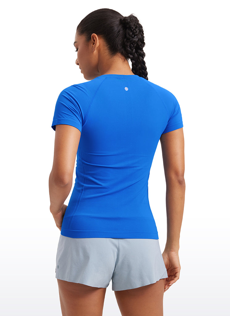 CRZ YOGA Women's Running Classic Fit Shirts Seamless Short Sleeves White