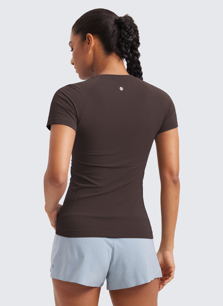 CRZ YOGA Women's Running Classic Fit Shirts Seamless Short Sleeves Green Palm Court