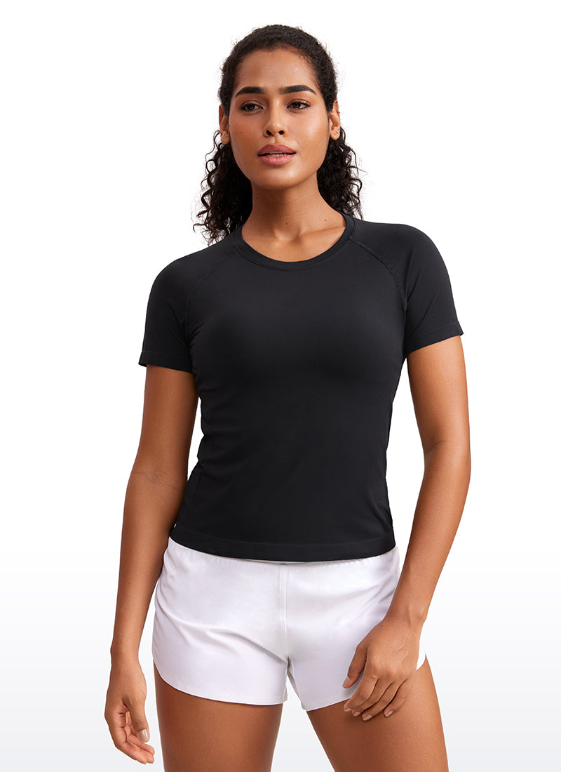 Seamless Crewneck Short Sleeve Shirts Waist Length