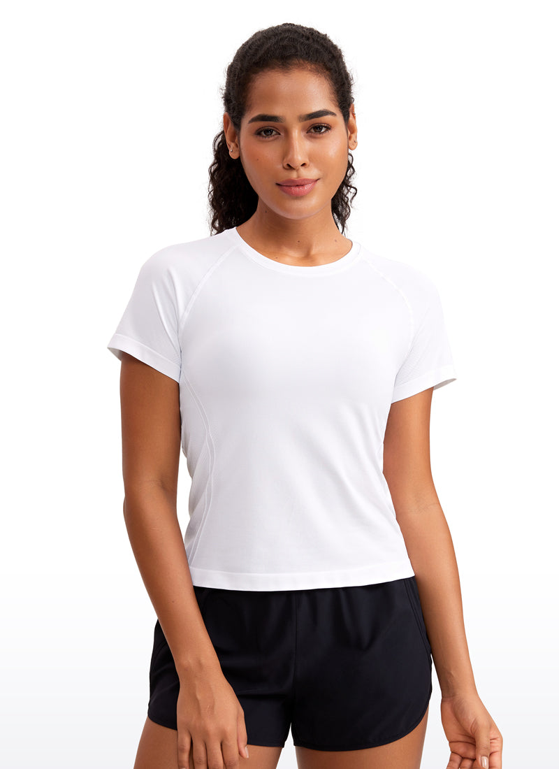 Seamless Crewneck Short Sleeve Shirts Waist Length