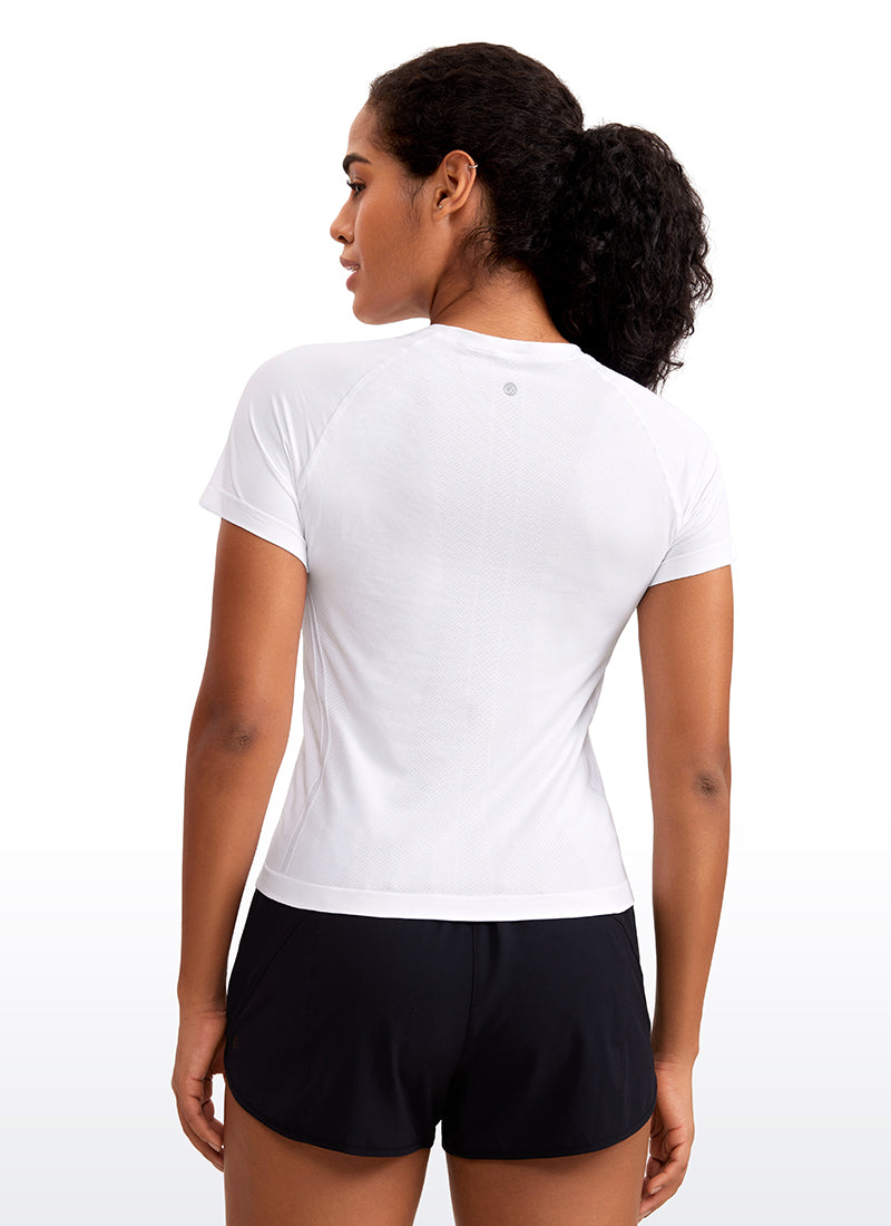 Seamless Crewneck Short Sleeve Shirts Waist Length