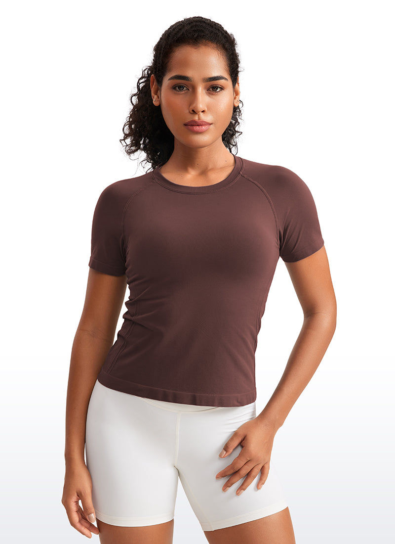 Seamless Crewneck Short Sleeve Shirts Waist Length