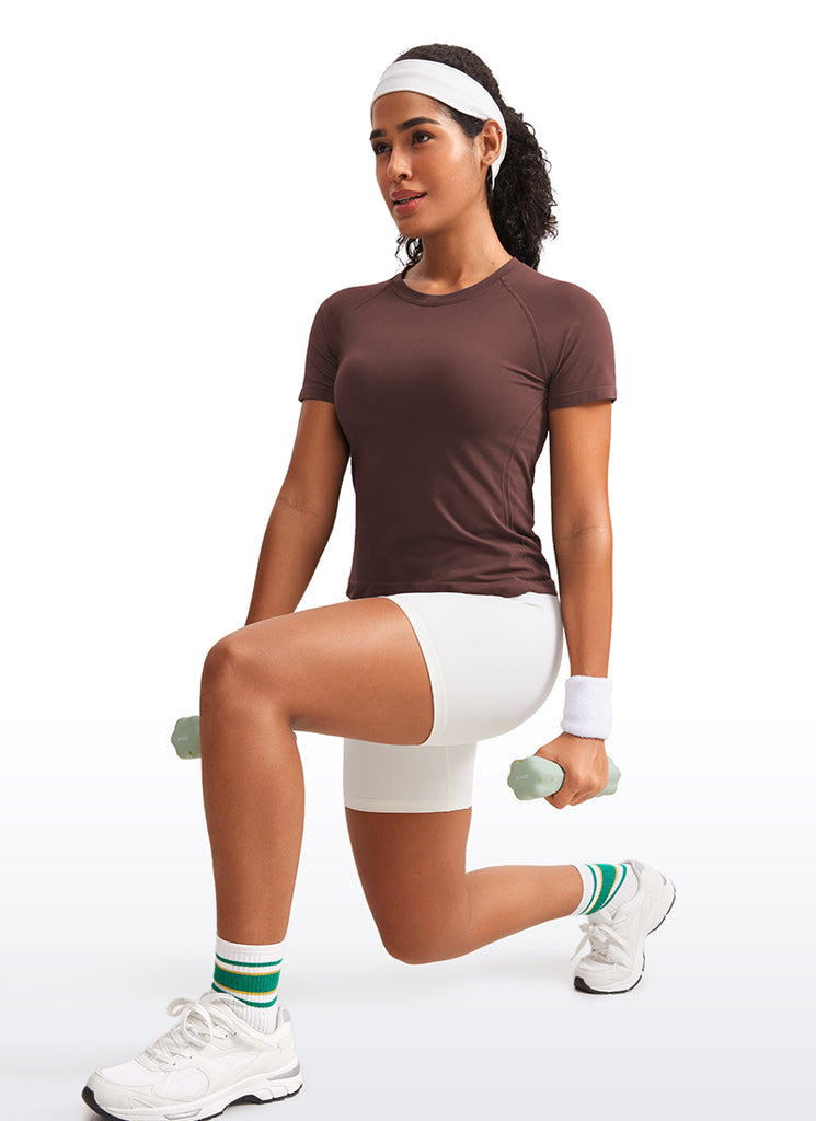 CRZ YOGA Women's Training Classic Fit Shirts Seamless Short Sleeves Hibiscus Purple