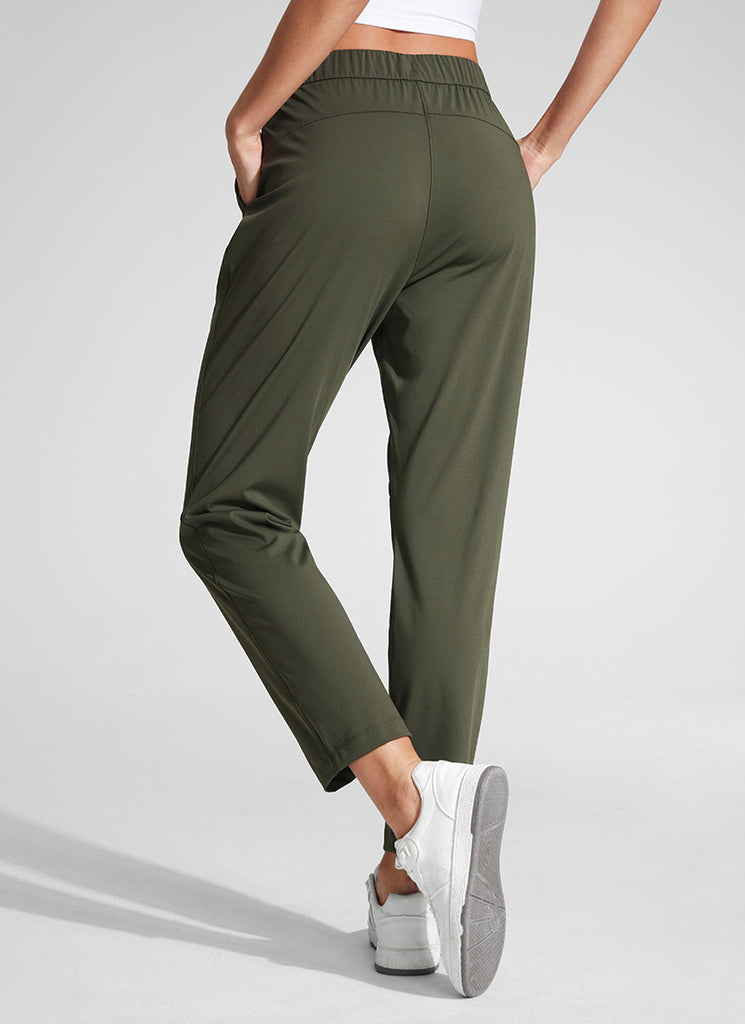 CRZ YOGA Women's Travel Slim Fit Stretch Drawstring 7/8 Pants 27'' Olive Green