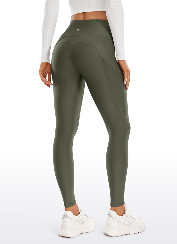 CRZ YOGA Women's High Rise Thermal Fleece Lined Pocket Leggings 28'' Olive Green