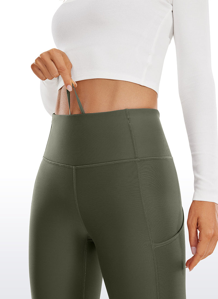 CRZ YOGA Women's High Rise Thermal Fleece Lined Pocket Leggings 28'' Olive Green