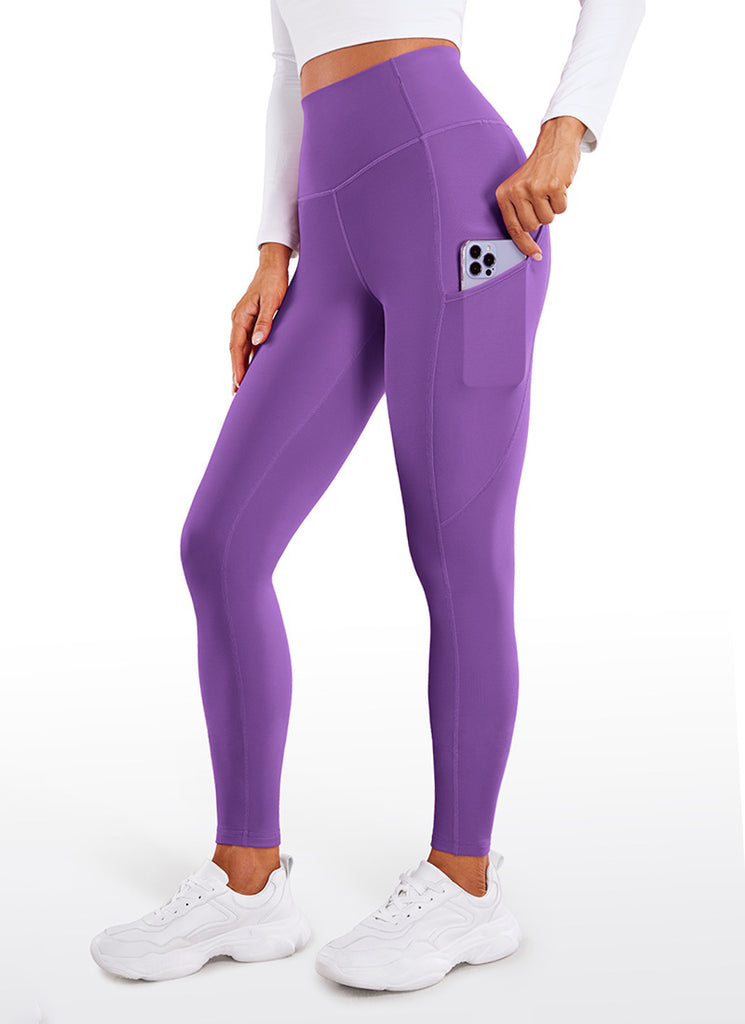 CRZ YOGA Women's High Rise Thermal Fleece Lined Pocket Leggings 28'' Hibiscus Purple