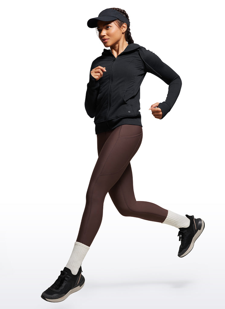 CRZ YOGA Women's High Rise Thermal Fleece Lined Pocket Leggings 28'' Hot Fudge Brown