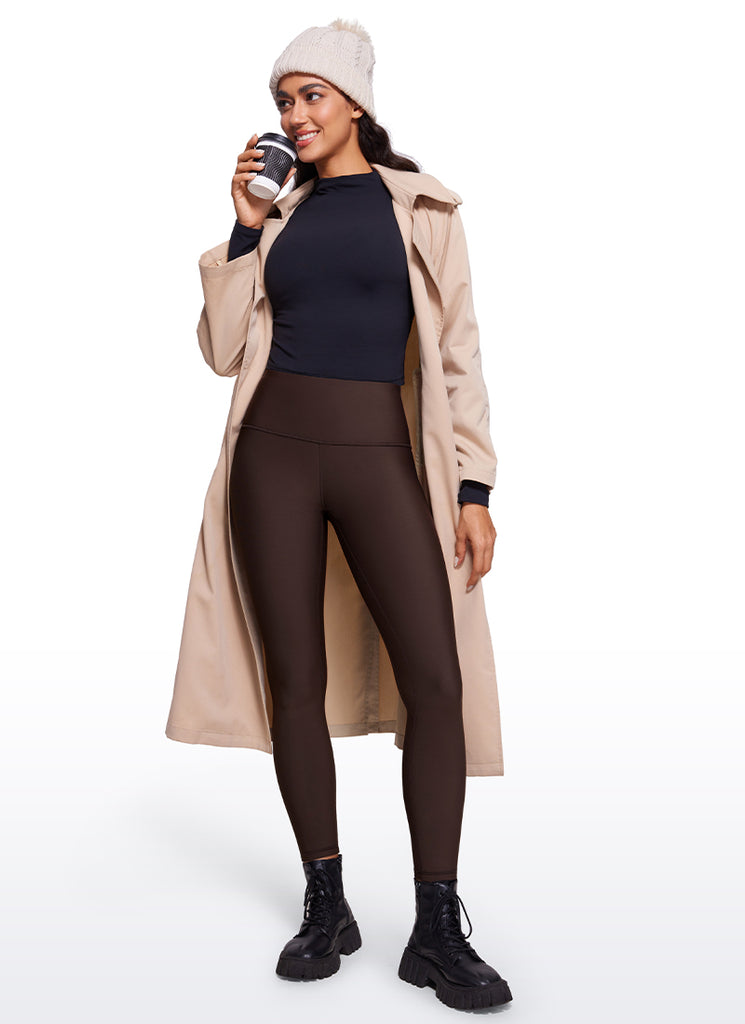 CRZ YOGA Women's Winter High Rise Thermal Fleece Lined Leggings 28'' Hot Fudge Brown