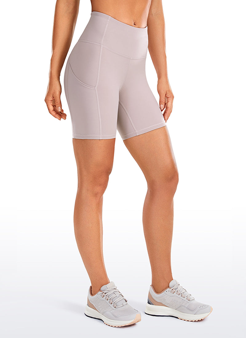 CRZ YOGA Women's Run High Rise Biker Nakedfeel Light Pocket Shorts 6'' Moonphase