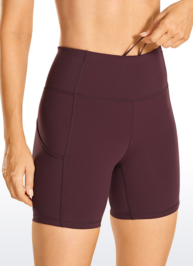 CRZ YOGA Women's Run High Rise Biker Nakedfeel Light Pocket Shorts 6'' Dark Russet