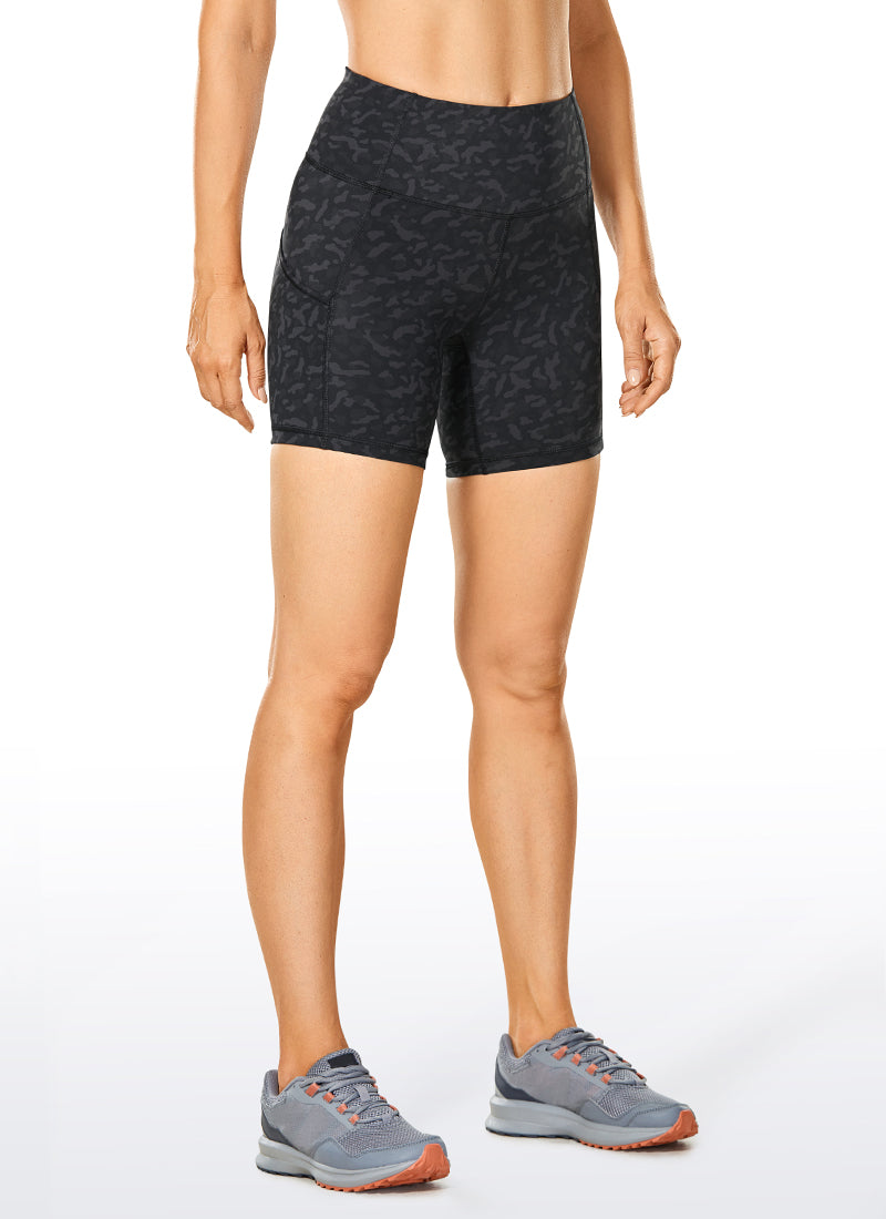 CRZ YOGA Women's Run High Rise Biker Nakedfeel Light Pocket Shorts 6'' Camo Multi 2
