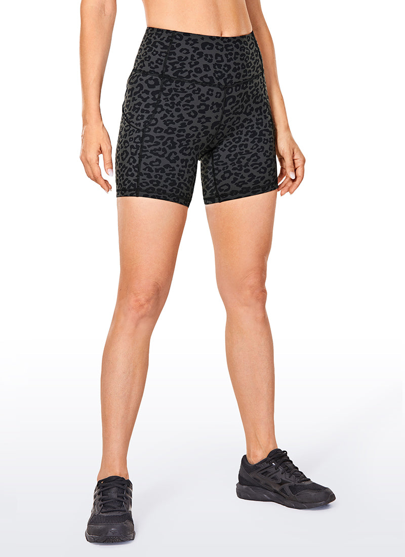 CRZ YOGA Women's Run High Rise Biker Nakedfeel Light Pocket Shorts 6'' Leopard Printed 1 @model_info:N