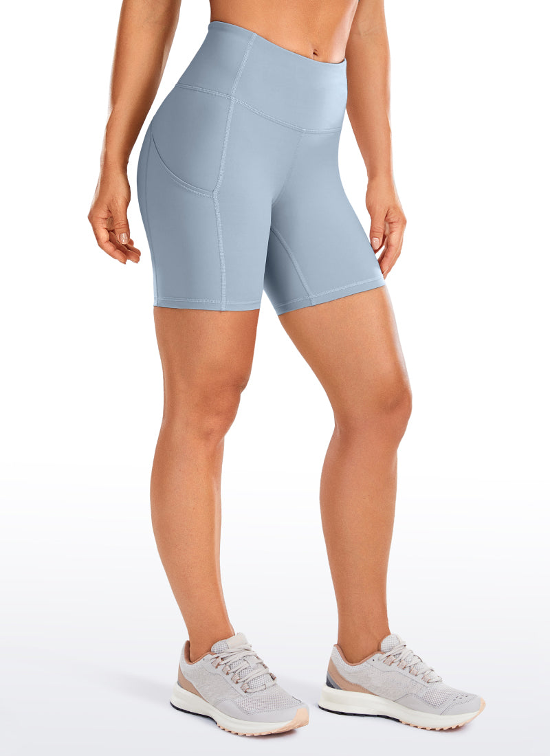CRZ YOGA Women's Run High Rise Biker Nakedfeel Light Pocket Shorts 6'' The Breeze Blue