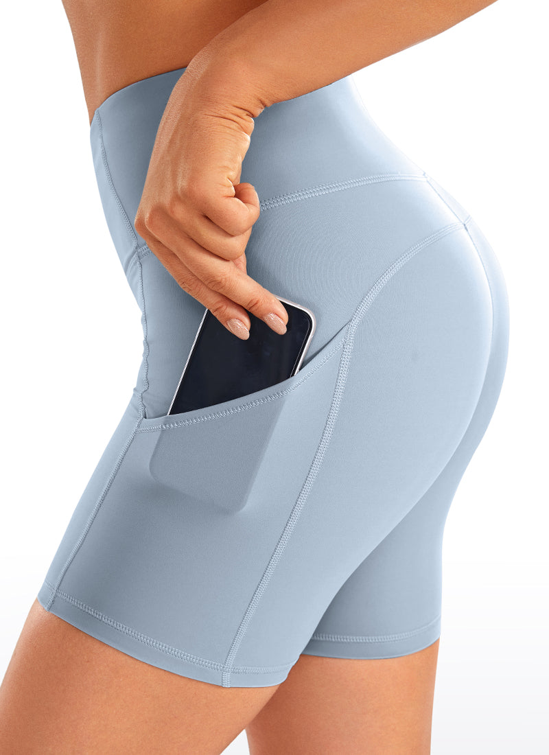 CRZ YOGA Women's Run High Rise Biker Nakedfeel Light Pocket Shorts 6'' The Breeze Blue