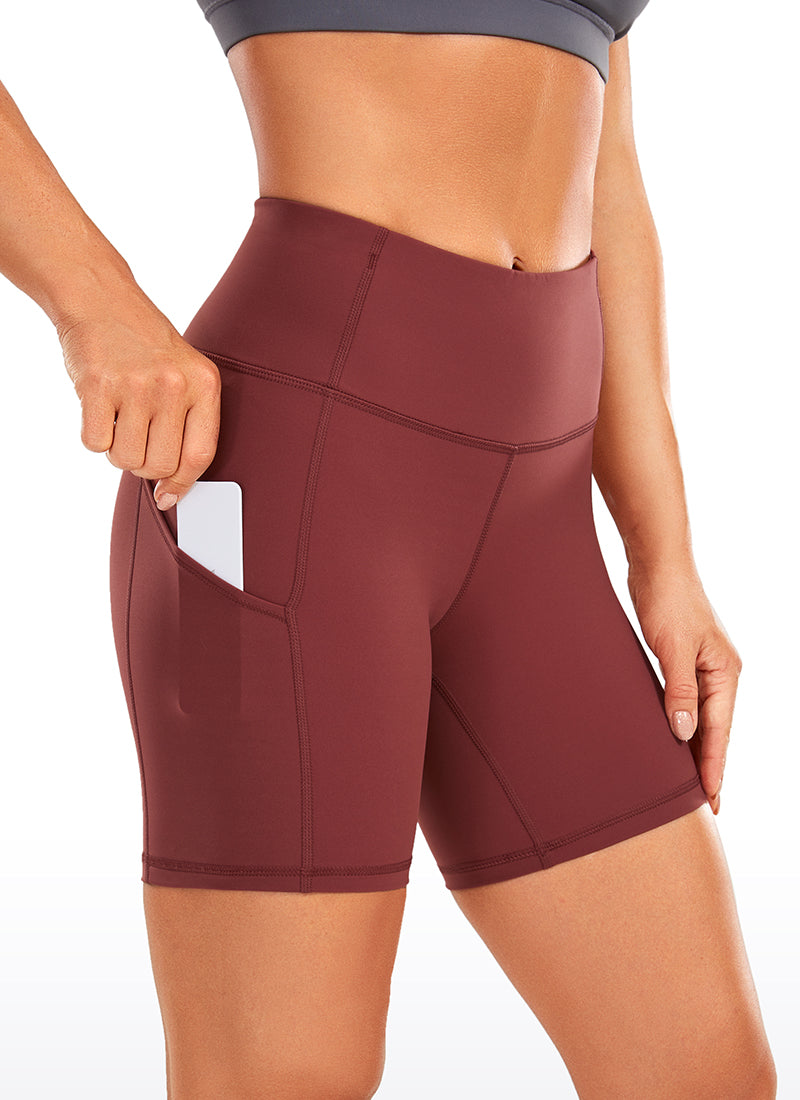 CRZ YOGA Women's Run High Rise Biker Nakedfeel Light Pocket Shorts 6'' Savannah @model_info:L