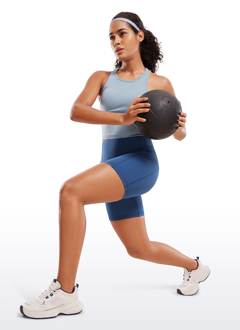 CRZ YOGA Women's Run High Rise Biker Nakedfeel Light Pocket Shorts 6'' Pitch Blue @model_info:I