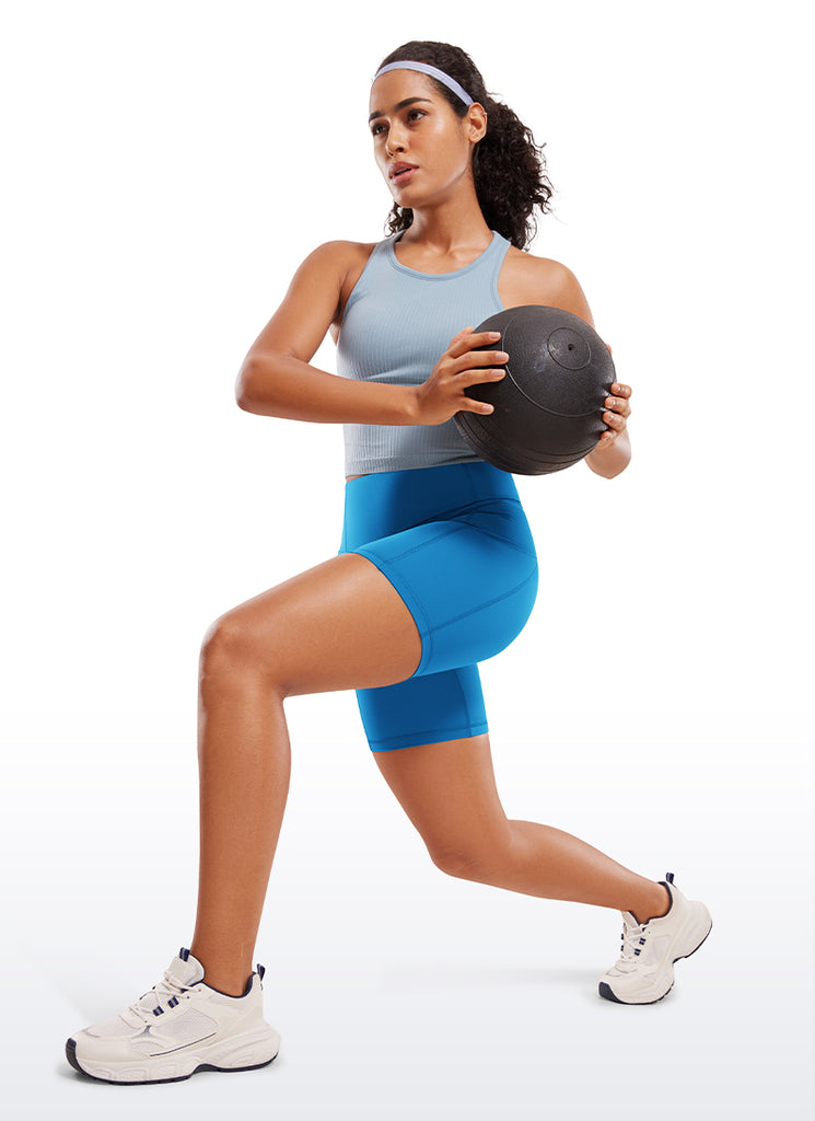 CRZ YOGA Women's Run High Rise Biker Nakedfeel Light Pocket Shorts 6'' Melanite