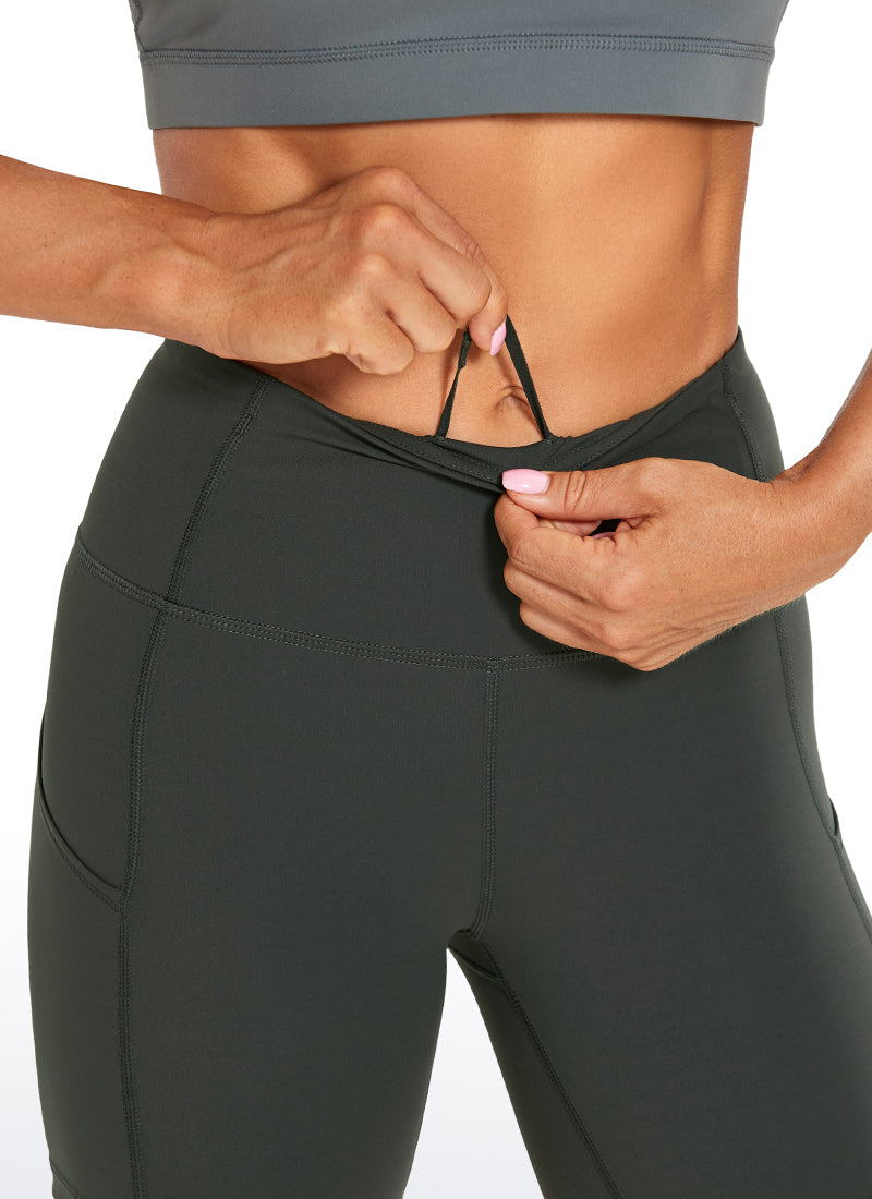 CRZ YOGA Women's Run High Rise Biker Nakedfeel Light Pocket Shorts 6'' Grey Olive @model_info:L
