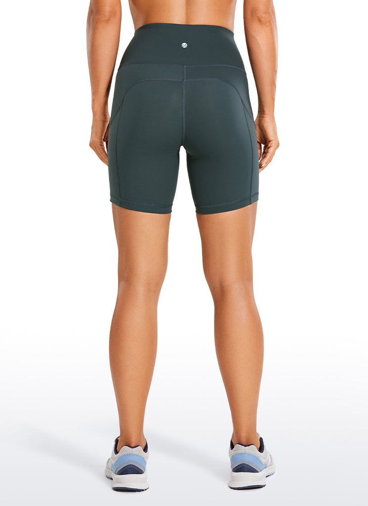 CRZ YOGA Women's Run High Rise Biker Nakedfeel Light Pocket Shorts 6'' True Navy