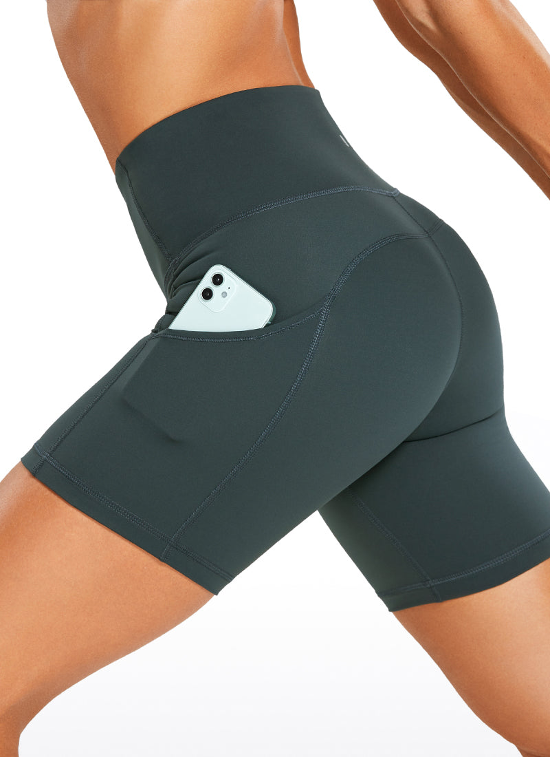 CRZ YOGA Women's Run High Rise Biker Nakedfeel Light Pocket Shorts 6'' Melanite @model_info:L