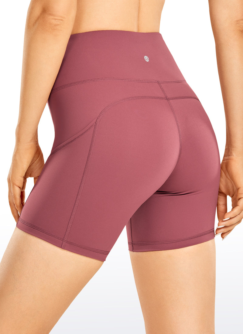 CRZ YOGA Women's Run High Rise Biker Nakedfeel Light Pocket Shorts 6'' Misty Merlot @model_info:N