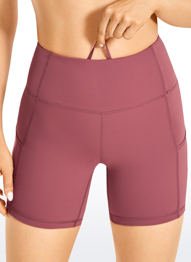 CRZ YOGA Women's Run High Rise Biker Nakedfeel Light Pocket Shorts 6'' Misty Merlot @model_info:N