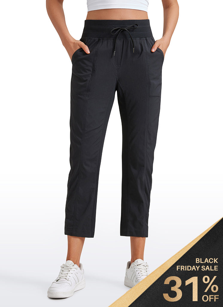 CRZ YOGA Women's Travel Slim Fit Striped Pants 25'' Cinched Leg Ink Blue