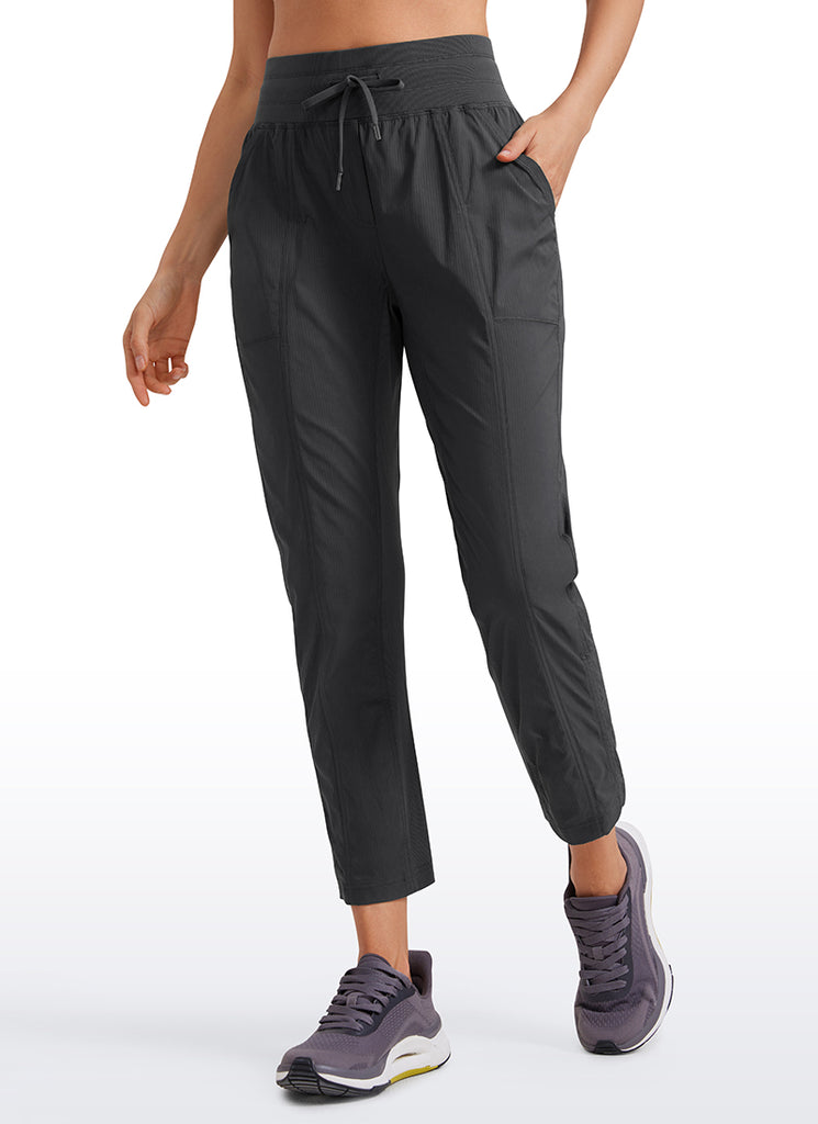 CRZ YOGA Women's Travel Slim Fit Striped Pants 25'' Cinched Leg Grey Olive