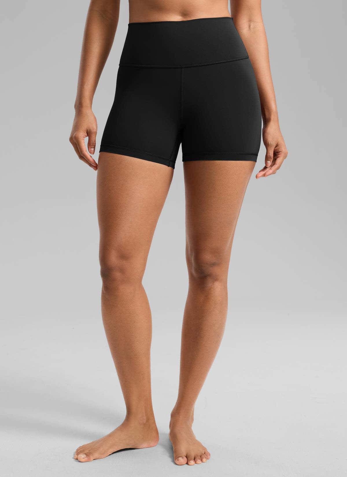 CRZ YOGA Women's Yoga High Rise Biker Shorts Nakedfeel Shorts 4'' Black @model_info:Barbara