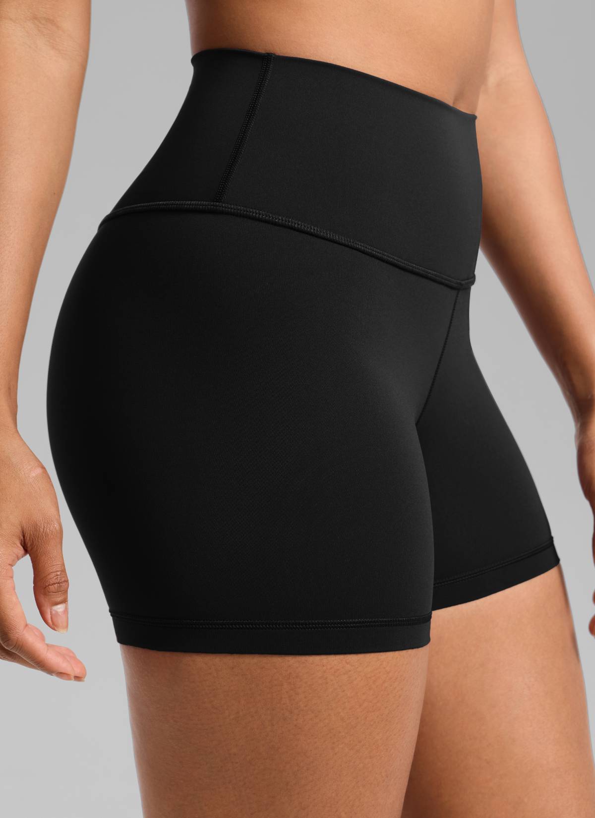 CRZ YOGA Women's Yoga High Rise Biker Shorts Nakedfeel Shorts 4'' Black