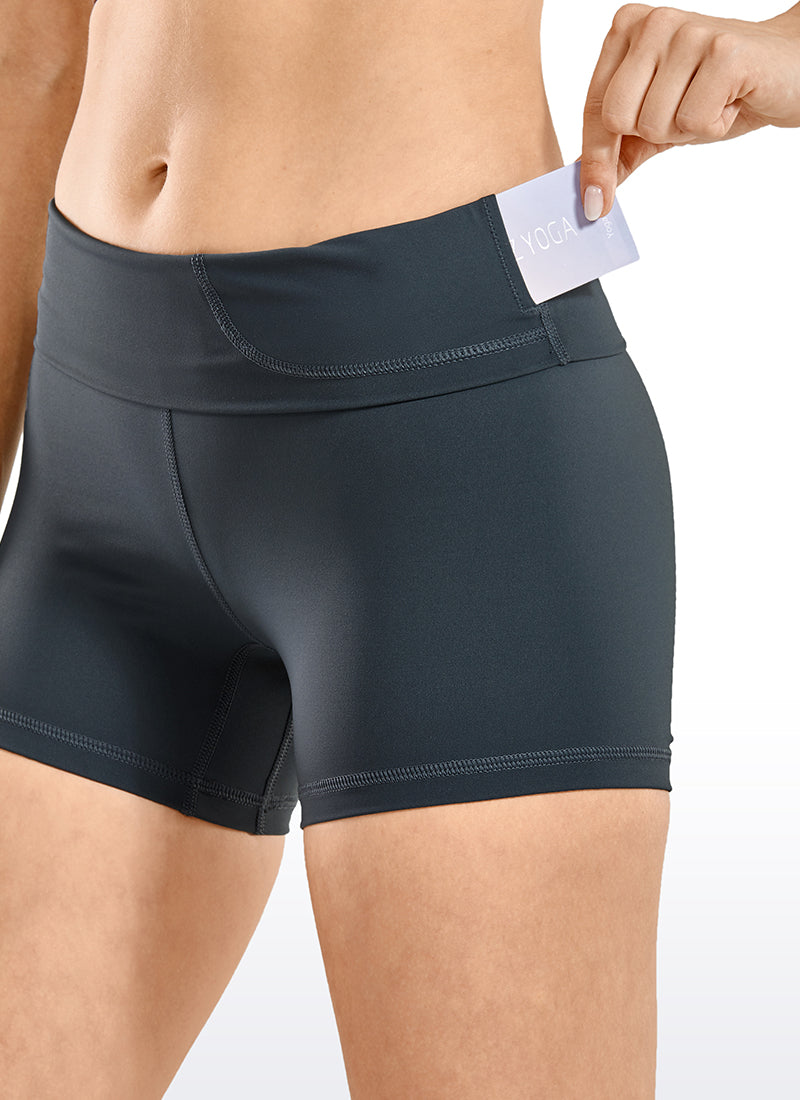 CRZ YOGA Women's Yoga High Rise Biker Shorts Nakedfeel Shorts 4'' Melanite @model_info:L