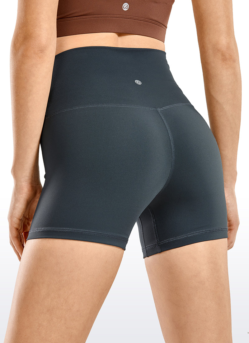 CRZ YOGA Women's Yoga High Rise Biker Shorts Nakedfeel Shorts 4'' Melanite @model_info:L